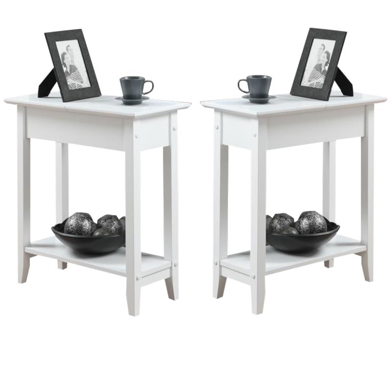 Home Square Flip Top End Table in White Wood Finish - Set of 2