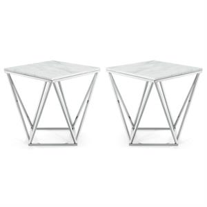 Home Square Stone With Marble Veneer End Table in Chrome - Set of 2