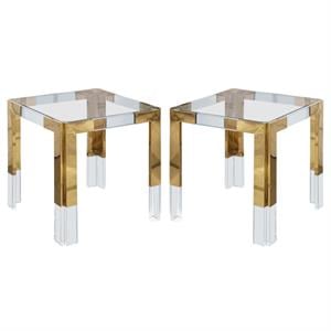 Home Square Squared Glass Top End Table in Gold - Set of 2