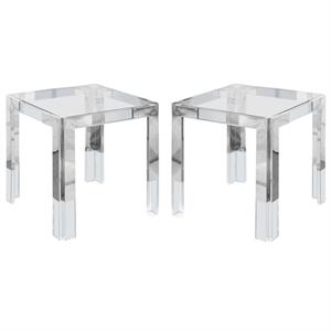 Home Square Squared Glass Top End Table in Chrome - Set of 2