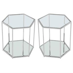 Home Square Sei Modular Stainless Steel and Glass End Table - Set of 2
