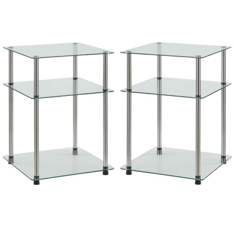 Home Square Designs2Go Three-Tier End Table in Clear Glass - Set of 2