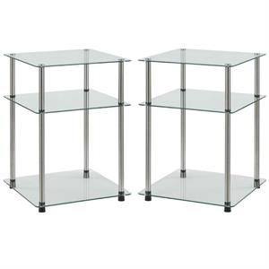 Home Square Designs2Go Three-Tier End Table in Clear Glass - Set of 2