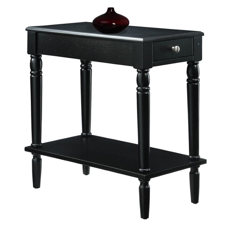 Home Square French Country End Table in Black Wood Finish - Set of 2