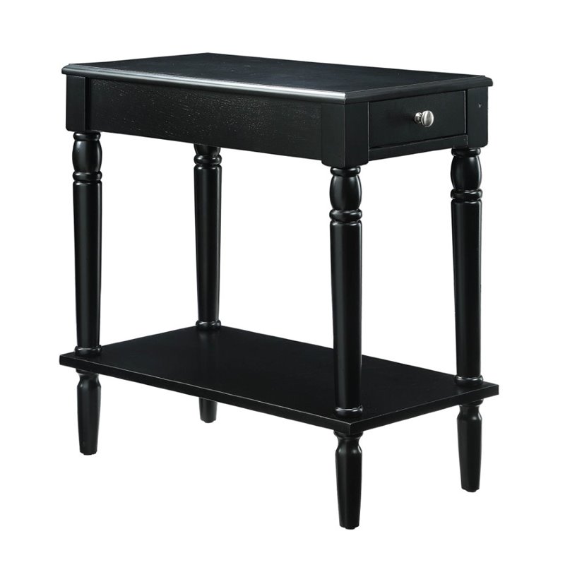 Home Square French Country End Table in Black Wood Finish - Set of 2