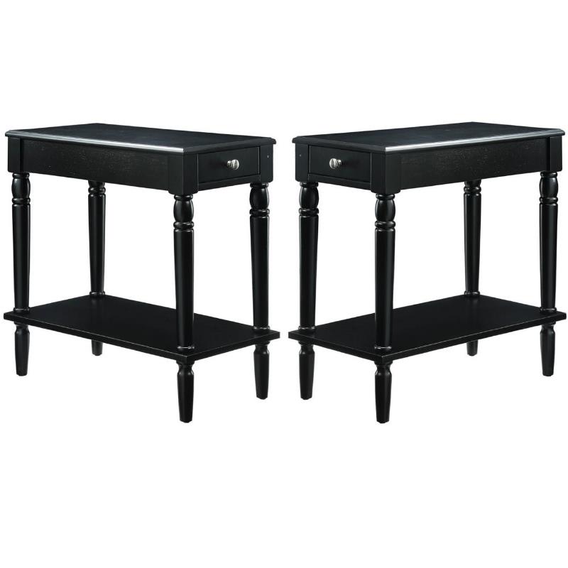 Home Square French Country End Table in Black Wood Finish - Set of 2