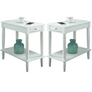 home square french country end table in white wood finish - set of 2