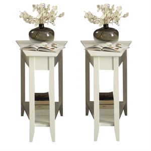 Home Square American Heritage Wedge End Table in White Wood Finish - Set of 2