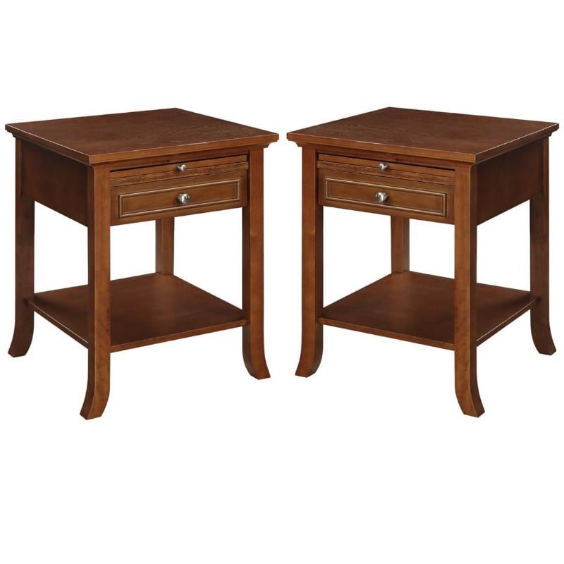 Home Square Logan End Table in Espresso Wood Finish - Set of 2