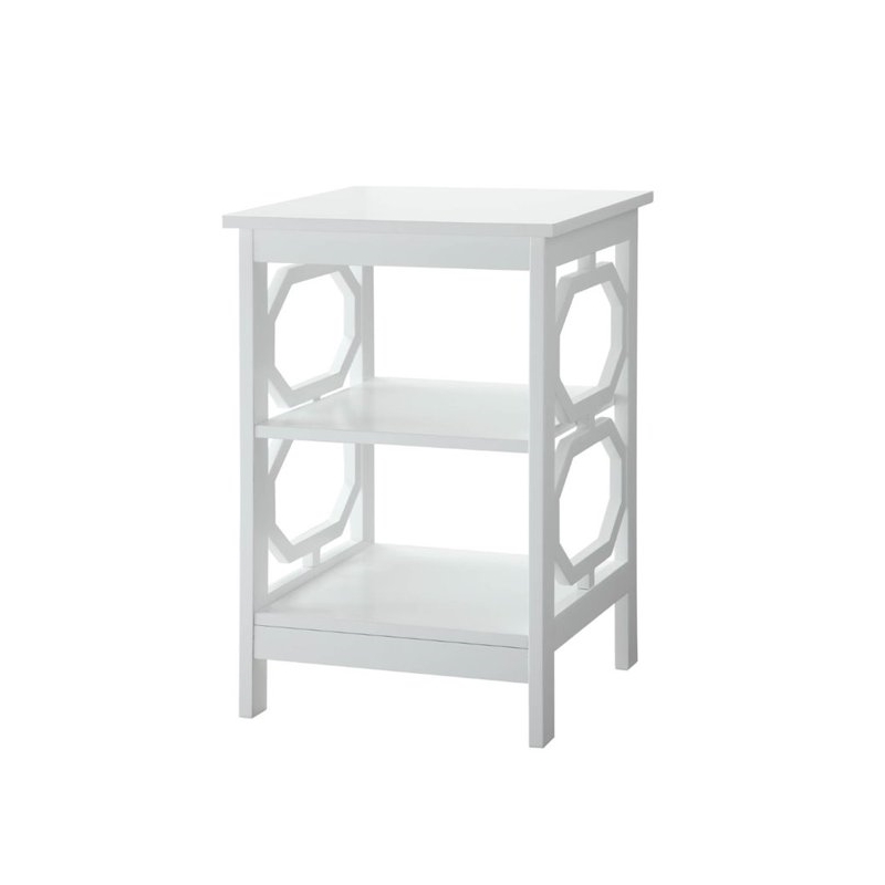 Home Square Omega Square End Table in White Wood Finish - Set of 2