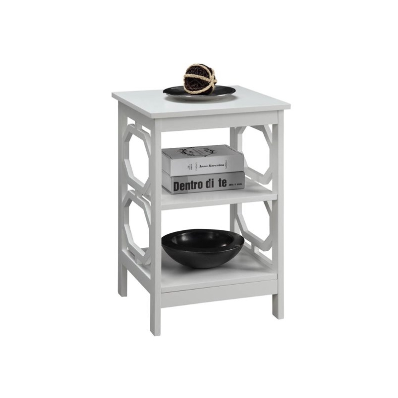 Home Square Omega Square End Table in White Wood Finish - Set of 2