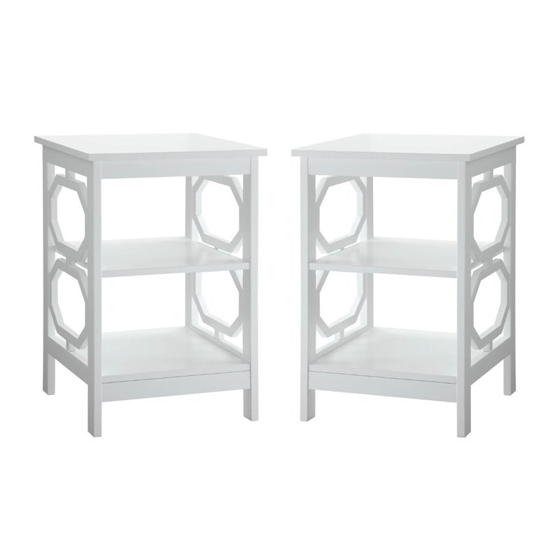 Home Square Omega Square End Table in White Wood Finish - Set of 2