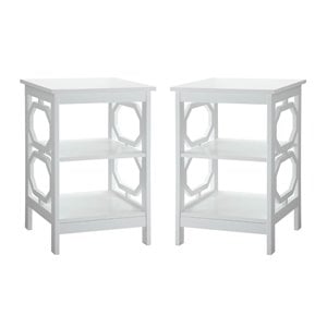 Home Square Omega Square End Table in White Wood Finish - Set of 2