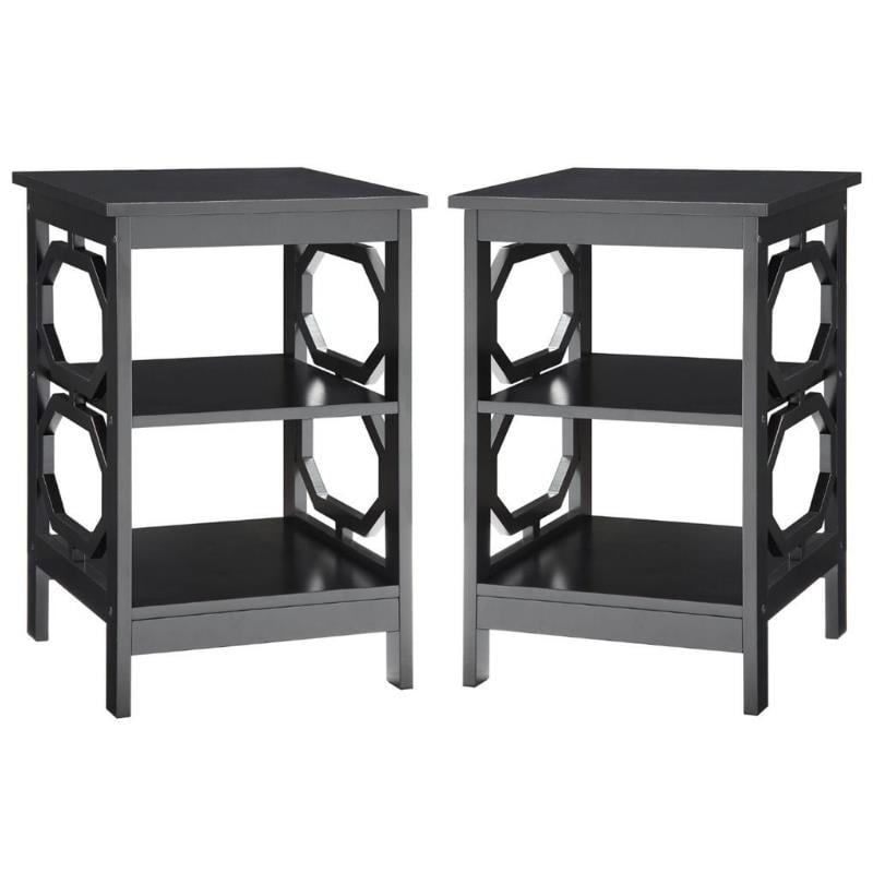 Home Square Omega Square End Table in Black Wood Finish - Set of 2