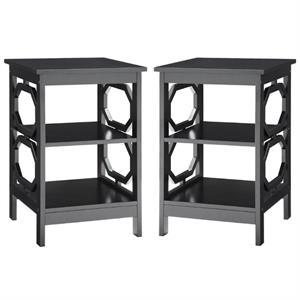 Home Square Omega Square End Table in Black Wood Finish - Set of 2