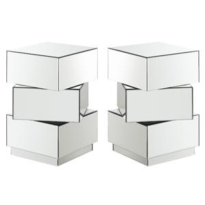 Home Square Stacked Design Mirrored End Table - Set of 2