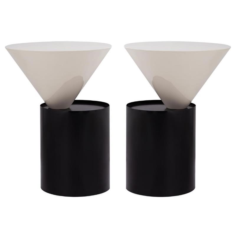 Home Square Metal Top End Table with Matte Black Metal Base - Set of 2