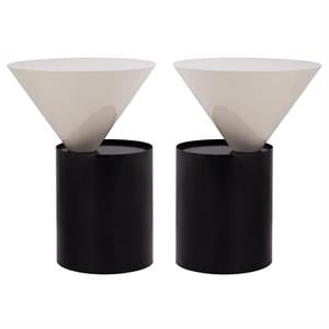 Home Square Metal Top End Table with Matte Black Metal Base - Set of 2