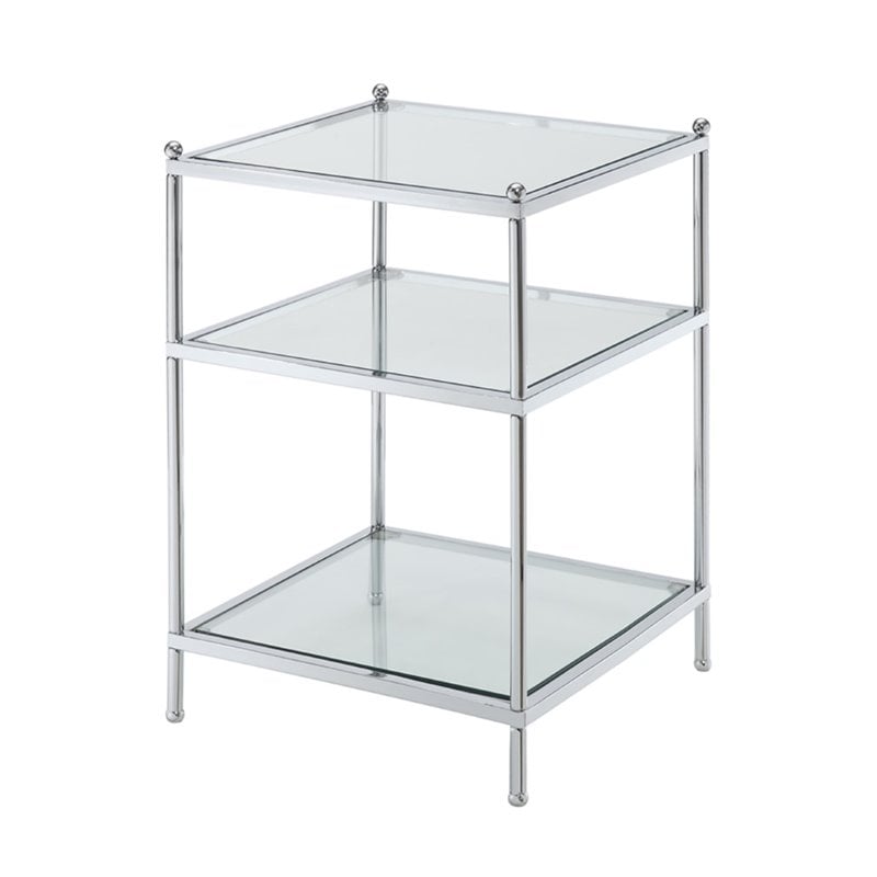 Home Square Royal Crest End Table in Clear Glass With Chrome Frame - Set of 2