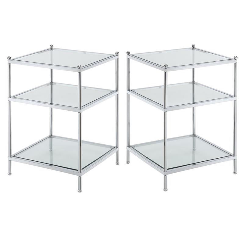 Home Square Royal Crest End Table in Clear Glass With Chrome Frame - Set of 2