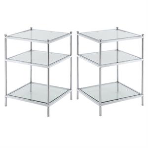 home square royal crest end table in clear glass with chrome frame - set of 2