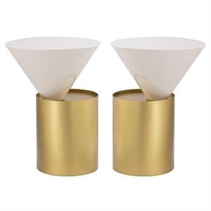 Home Square Metal Top End Table with Brushed Brass Metal Base - Set of 2
