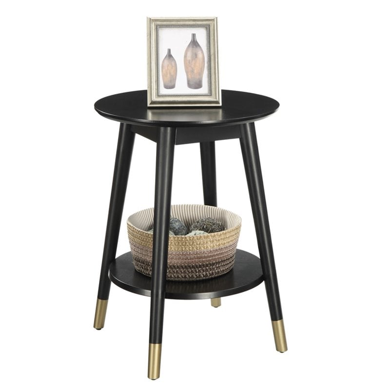 Home Square Wilson Mid-Century Round End Table in Black Wood Finish - Set of 2