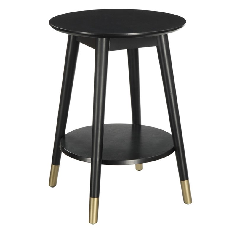 Home Square Wilson Mid-Century Round End Table in Black Wood Finish - Set of 2