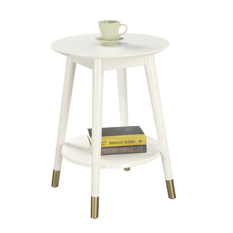 Home Square Wilson Mid Century Round End Table in White Wood Finish - Set of 2