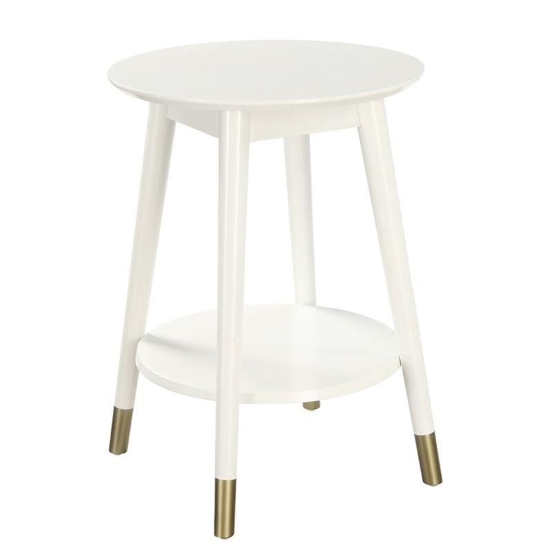 Home Square Wilson Mid Century Round End Table in White Wood Finish - Set of 2