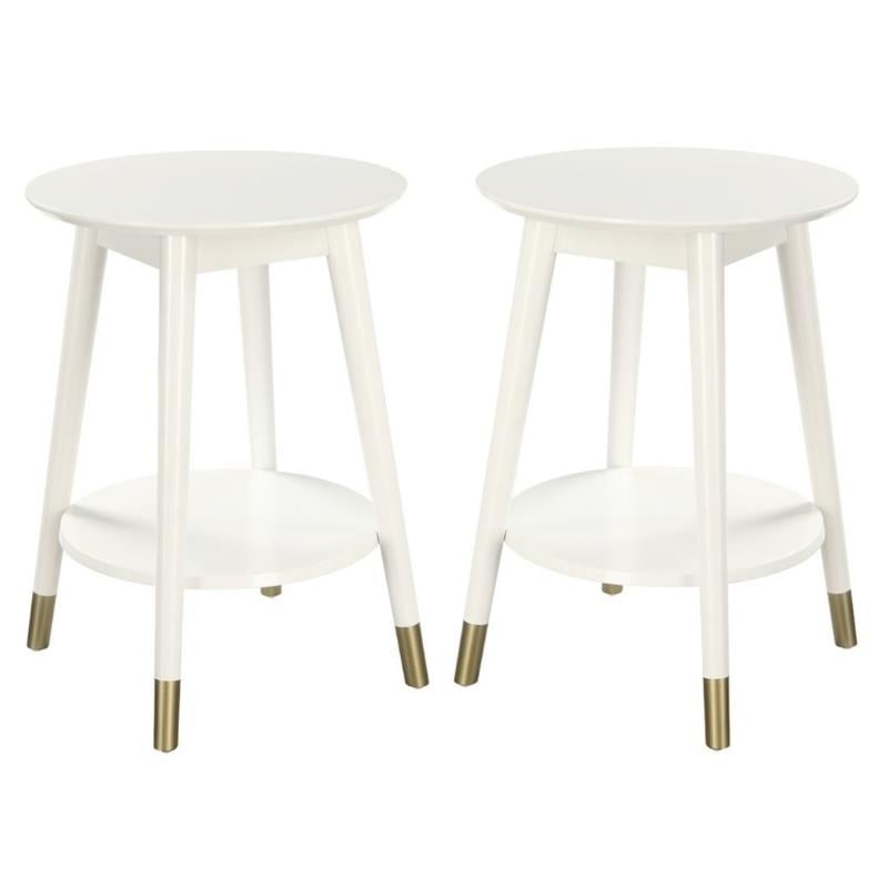 Home Square Wilson Mid Century Round End Table in White Wood Finish - Set of 2