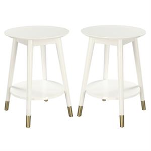 Home Square Wilson Mid Century Round End Table in White Wood Finish - Set of 2