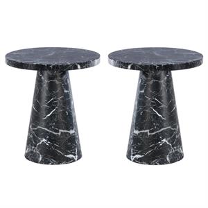 Home Square Black Faux Marble 20&quot Round End Table - Set of 2