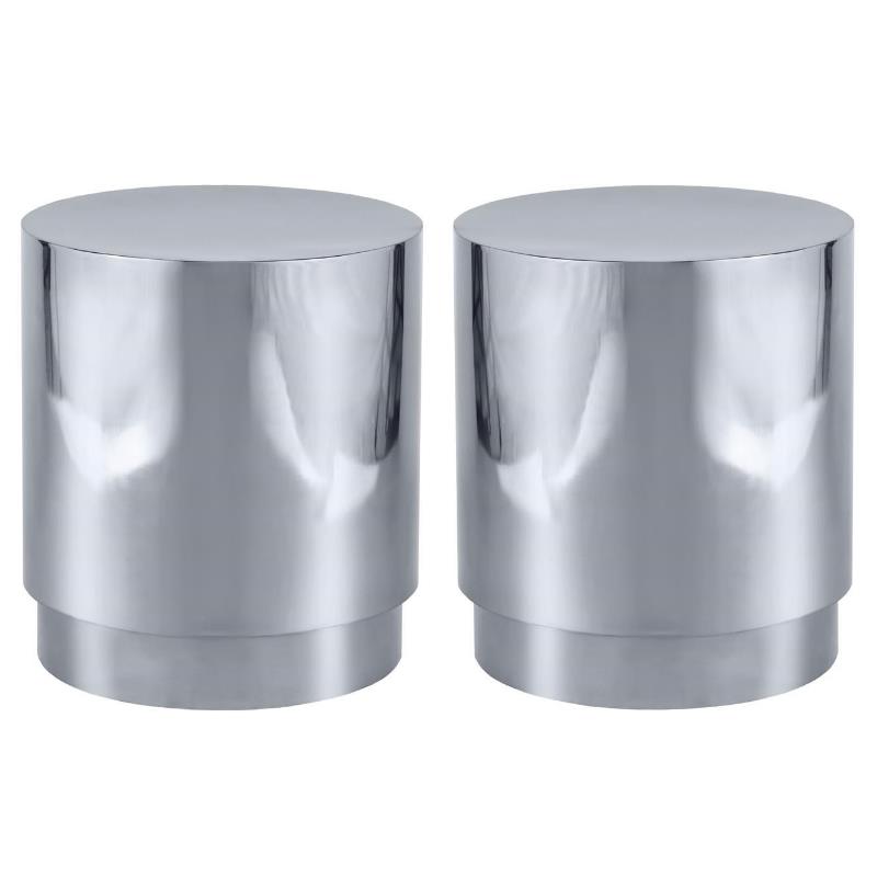 Home Square Chrome Stainless Steel Drum End Table - Set of 2