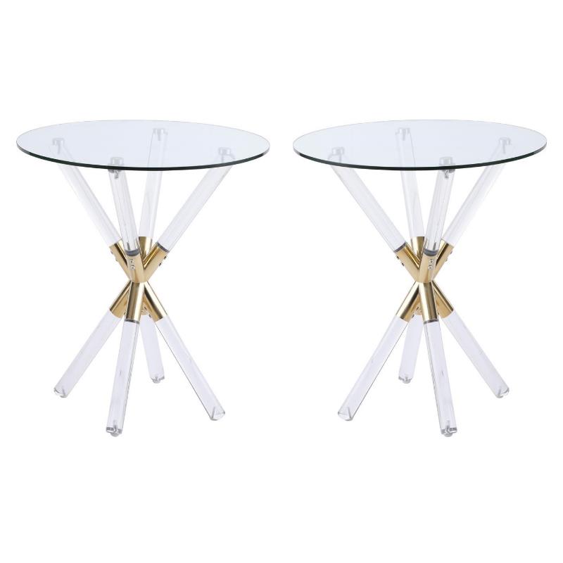 Home Square Acrylic and Gold Metal Glass Top End Table - Set of 2