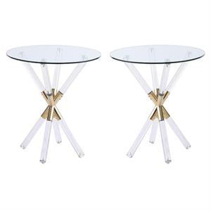 Home Square Acrylic and Gold Metal Glass Top End Table - Set of 2