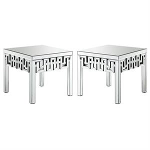 Home Square Mirrored Geometric Designed End Table - Set of 2