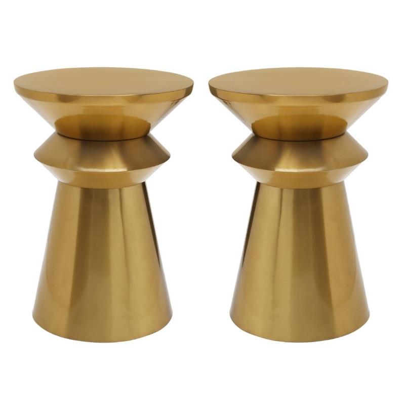 Home Square Rich Gold Brushed Metal End Table - Set of 2