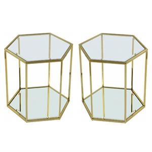 Home Square Modular Stainless Steel and Glass End Table - Set of 2