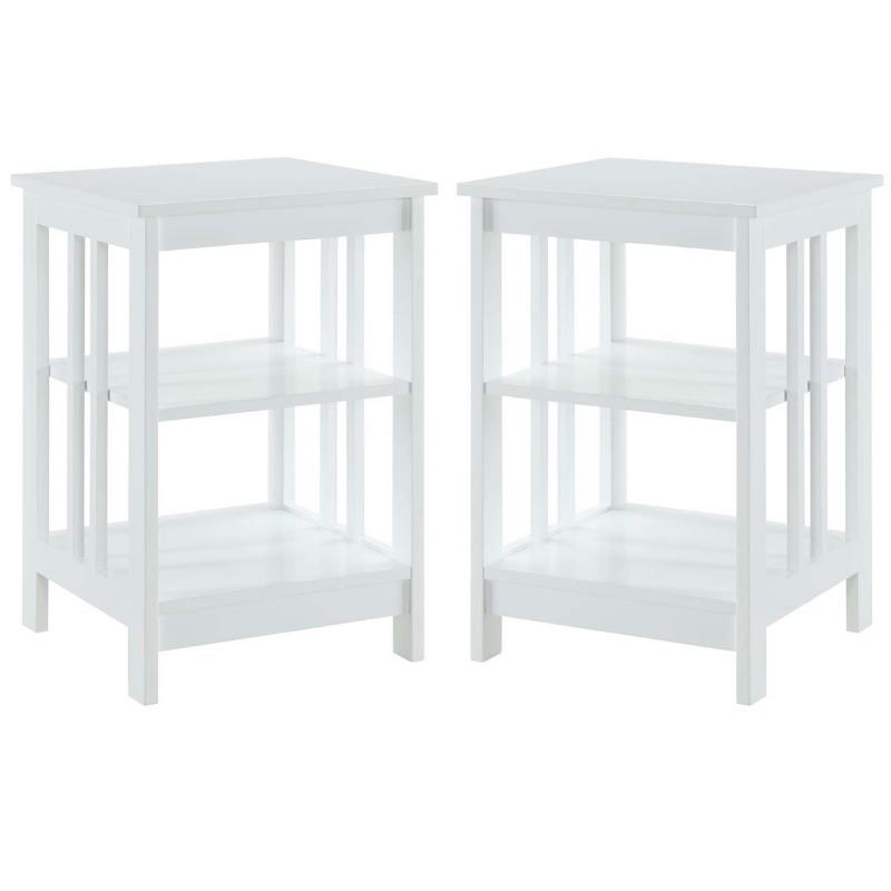 Home Square Mission Square End Table in White Wood Finish - Set of 2