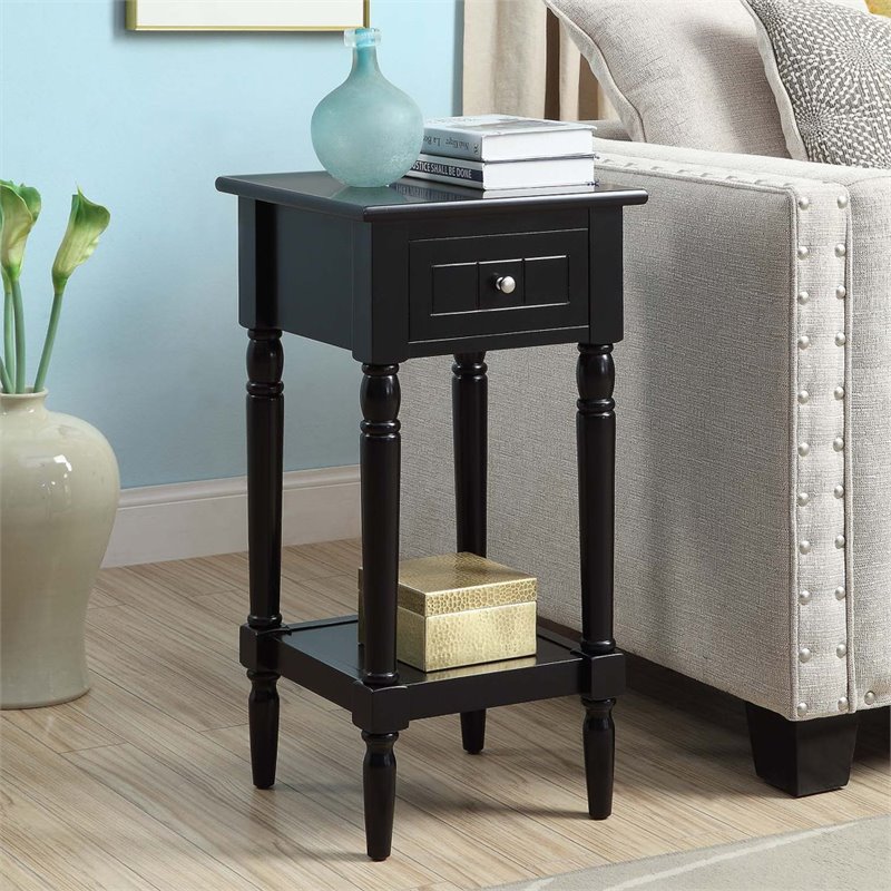 Home Square French Country Square End Table in Black Wood Finish - Set of 2
