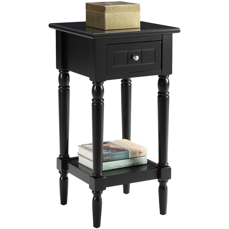 Home Square French Country Square End Table in Black Wood Finish - Set of 2