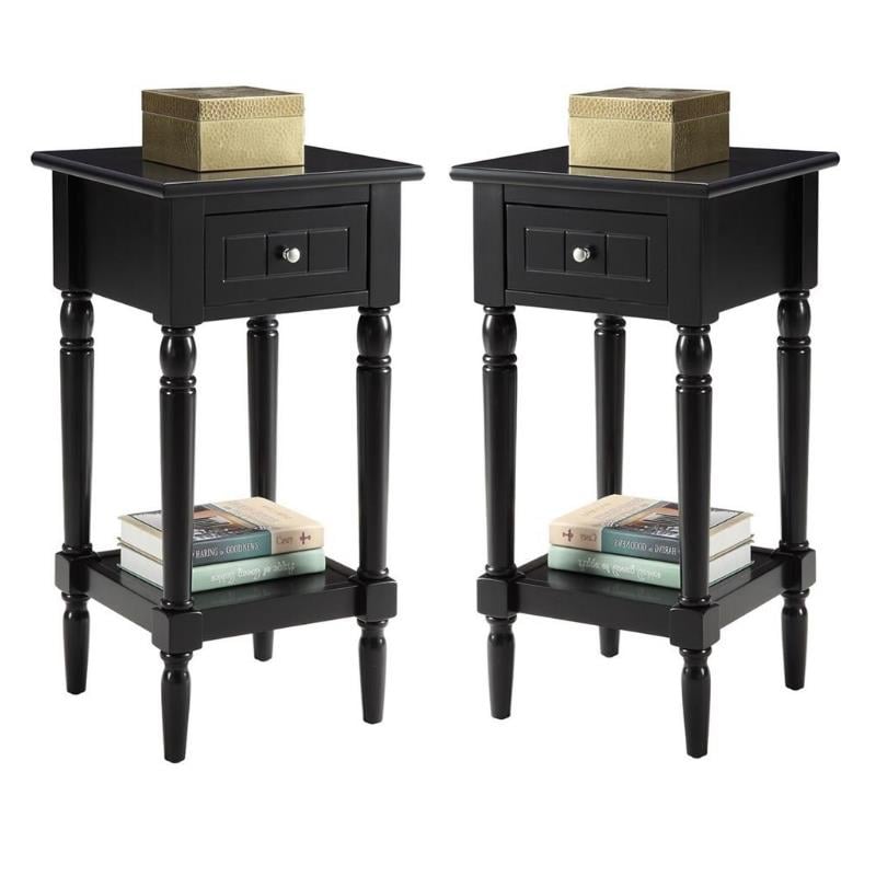 Home Square French Country Square End Table in Black Wood Finish - Set of 2