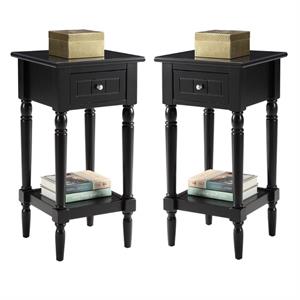 Home Square French Country Square End Table in Black Wood Finish - Set of 2