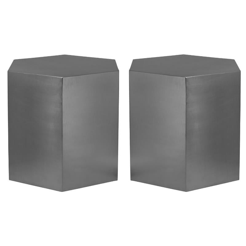 Home Square Brushed Chrome Metal End Table - Set of 2