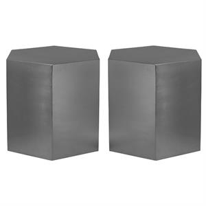 Home Square Brushed Chrome Metal End Table - Set of 2