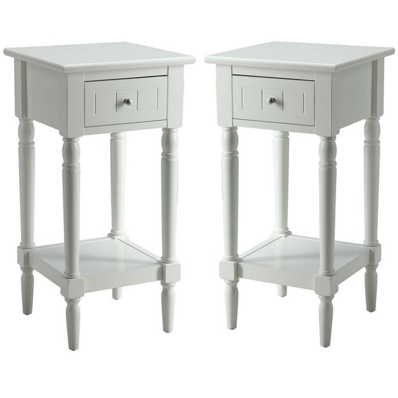 Home Square French Country Square End Table in White Wood Finish - Set of 2