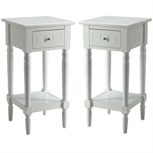 Home Square French Country Square End Table in White Wood Finish - Set of 2