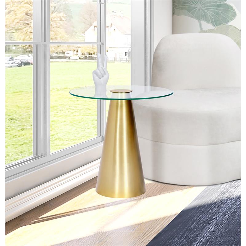 Home Square Glass Top End Table with Brushed Gold Iron Base - Set of 2