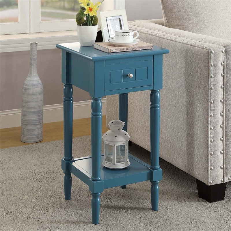 Home Square French Country Square End Table in Blue Wood Finish - Set of 2